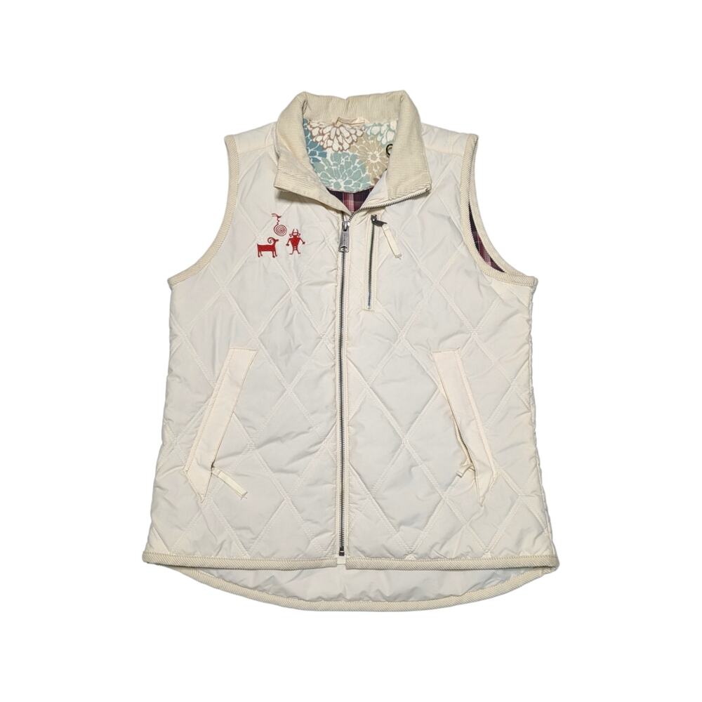 Carhartt Marlinton Vest Embroidered Puffer Cream Red Full Zip Womens Small Top